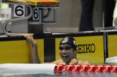 男子100m自由形 宮崎哲選手（知的障害) 1位
