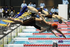 男子100m自由形 第3レース(S8）スタート 手前2コース 野間由雅 1分53秒48  3コース 岩本将希 1分20秒15