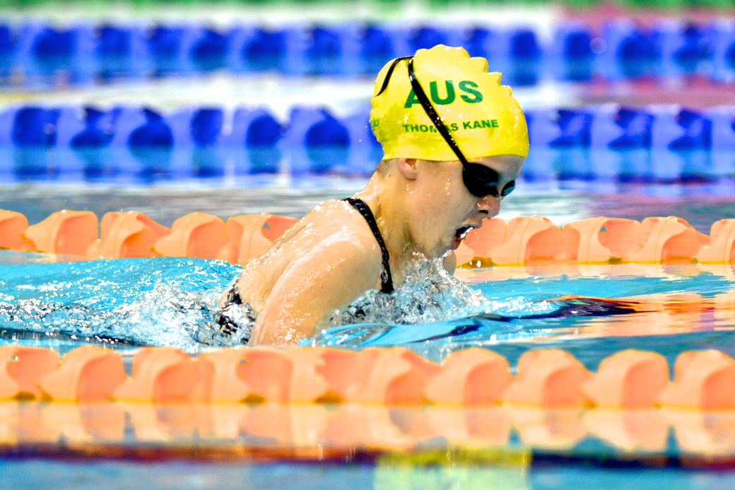 女子４００メートル平泳ぎSB6でワールドレコードを樹立したティファニー・トーマス（AUS）の泳ぎ　写真・佐々木延江
