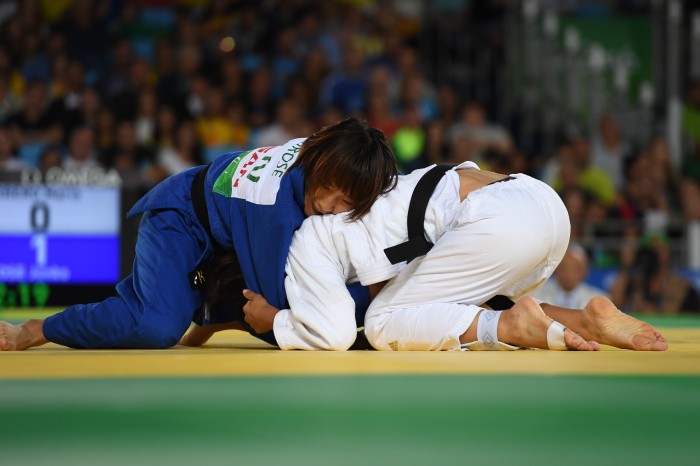 ３位決定戦でブラジルの選手と対戦する廣瀬順子　写真・山下元気