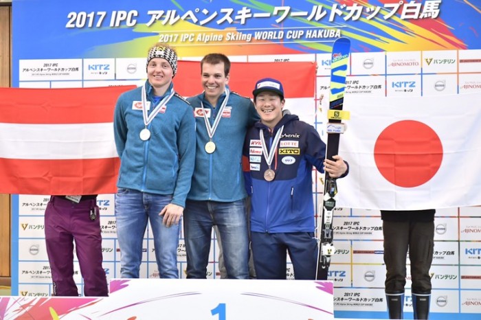 スーパー大回転１戦目、１位・オーストリアSALCHER Markus、２位・オーストリアSCHNEIDER CB、３位・三澤拓（SMBC日興證券）