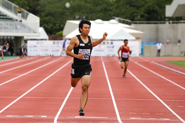 ジャパンパラ陸上男子４００ｍ（T７０）で優勝した岡部祐介　筆者撮影