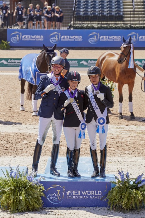 FEI World Equestrian Games™ Tryon USA  Gold went to Sophie Wells GBR, Silver to Frank Hosmar NL and Bronze to Tomoko Nakamura JP （Photo FEI/Liz Gregg）