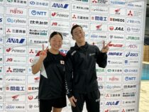 7月にSNSで結婚を発表したデフ水泳の星泰雅と星京香（旧姓・齋藤）。ジャパンパラの会場でそろって笑顔を見せた。9月19日、横浜国際プールで　筆者撮影